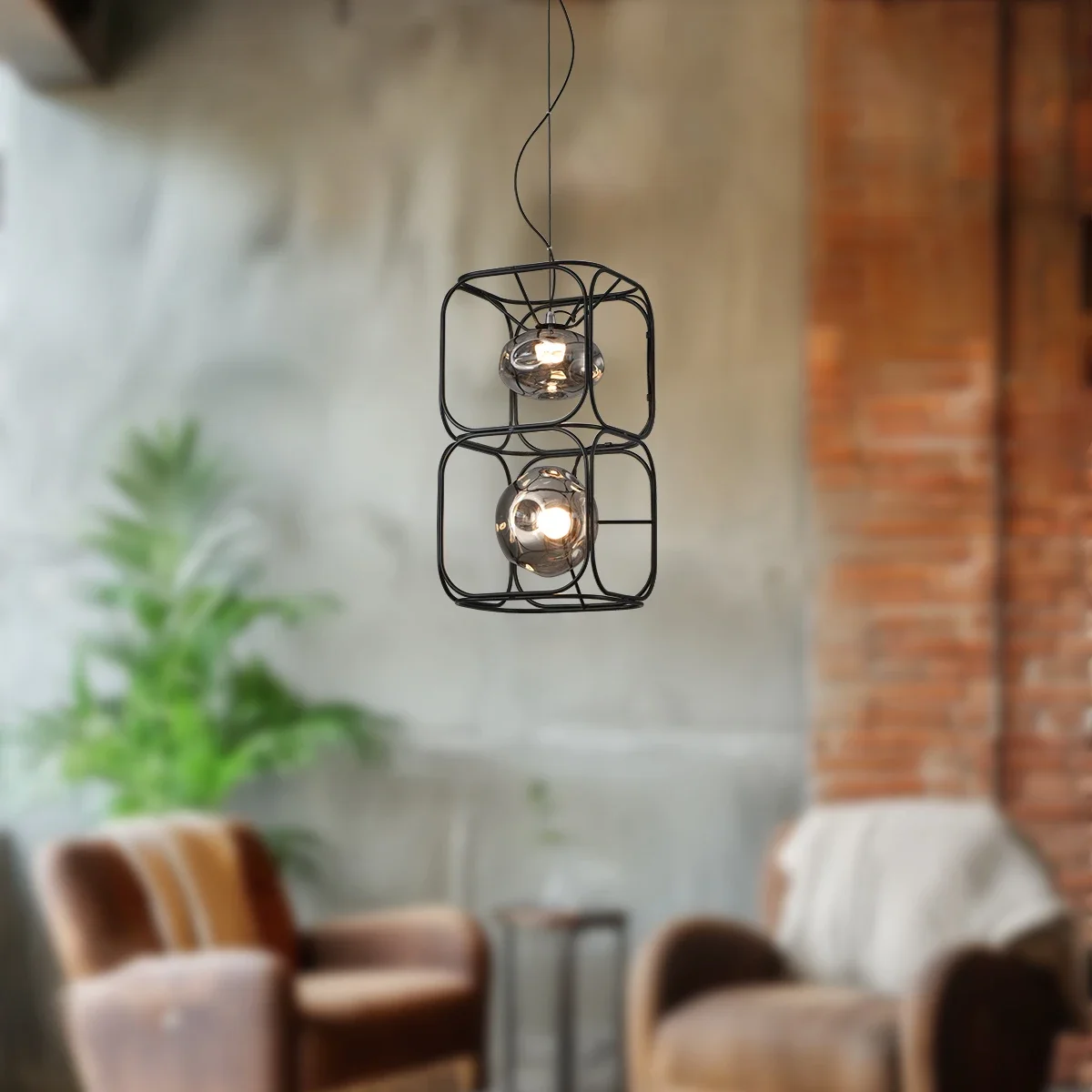 Geometric Lamp Shade - 레트로 LED 샹들리에 블랙 기하학적 행잉
