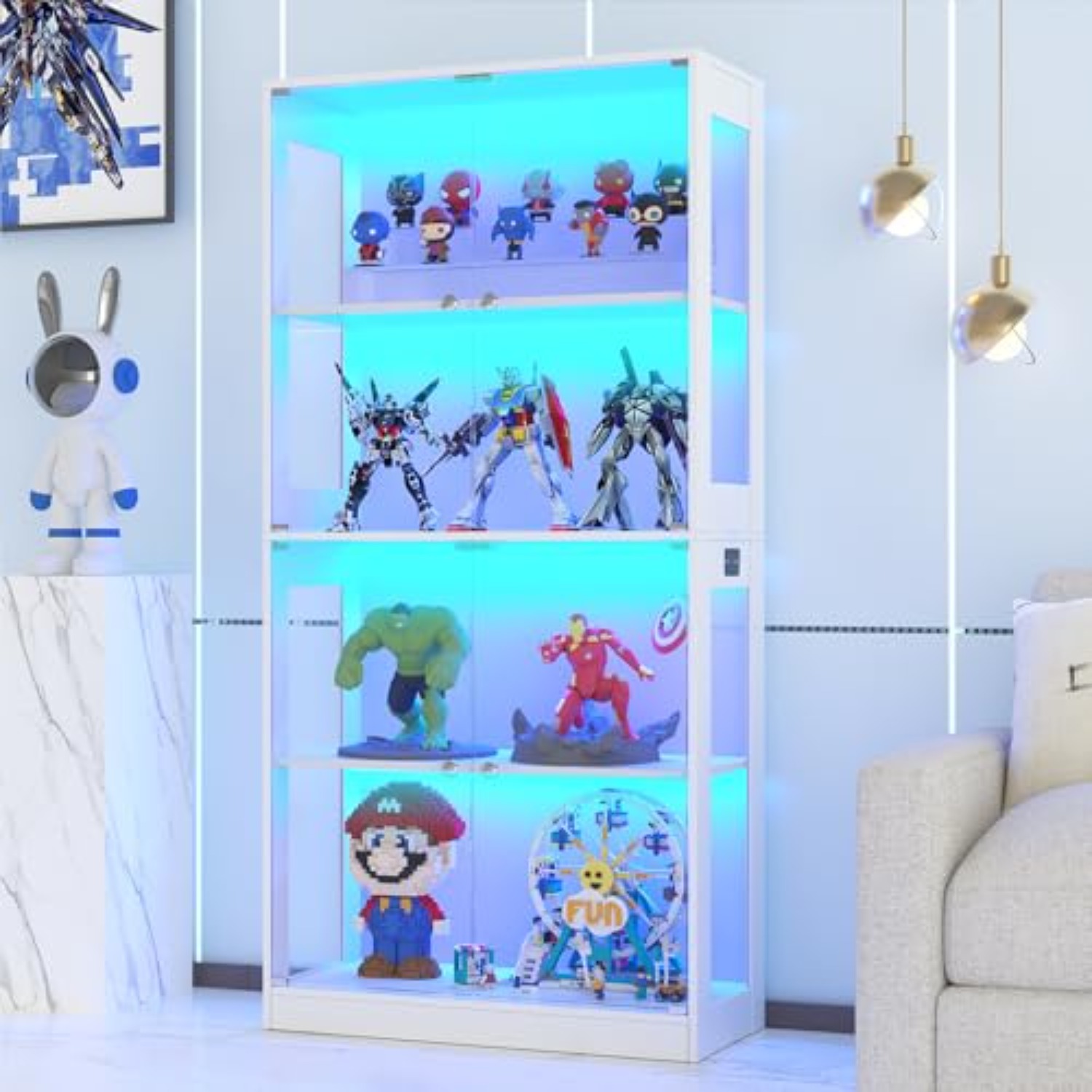 Lighting & Home Decor Studio - 65인치 유리문 디스플레이 캐비닛 4단 진열장
