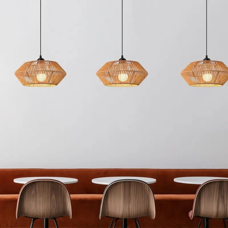 Geometric Lamp Shade - 보헤미안 라탄 짜임 펜던트 조명 기하학적
