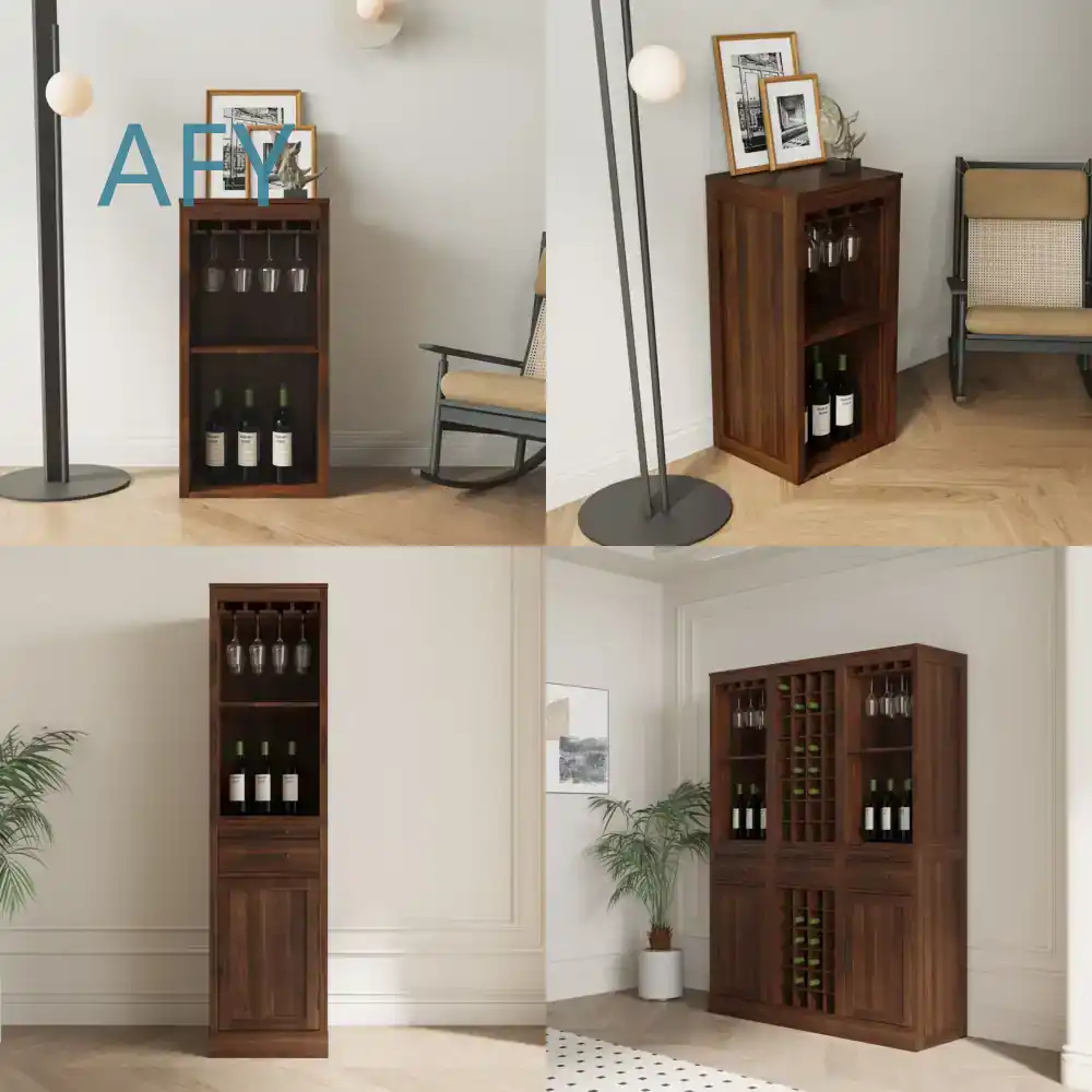 Muji Home Storage - 브라운 월넛 색상 모듈형 와인랙 캐비닛,