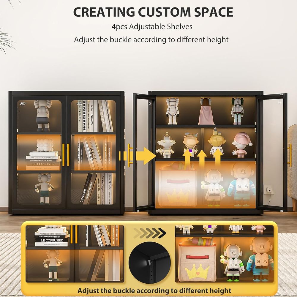 34인치 높이 유리 도어 진열장 (조절 가능한 선반 및 - Lighting & Home Decor Studio 리뷰 및 가격