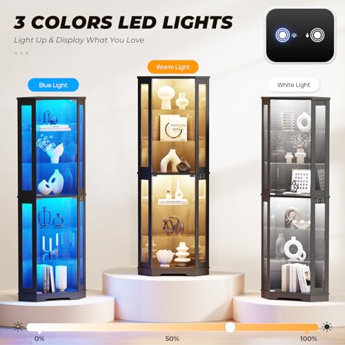 71인치 높이의 코너 진열장(LED 조명 및 유리 선반 - Lighting & Home Decor Studio 리뷰 및 가격