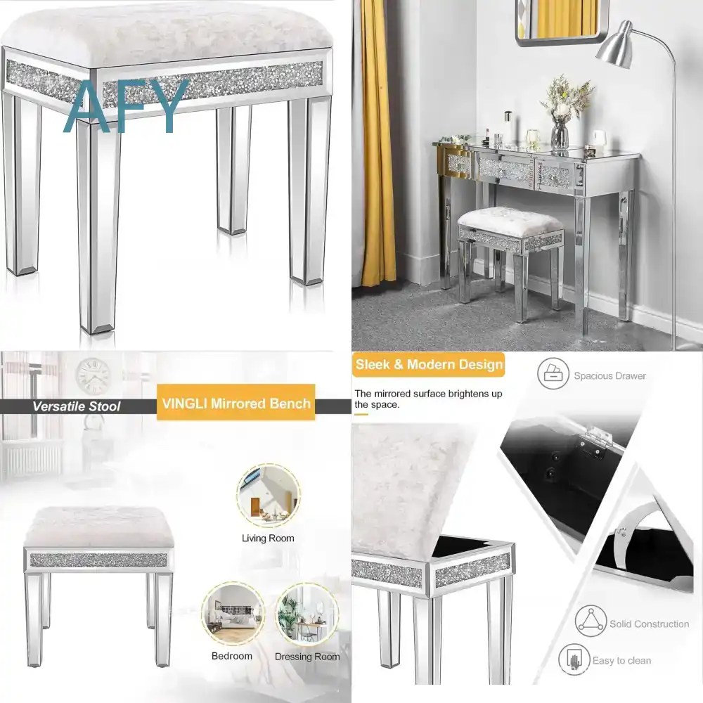 벨벳 소재의 거울이 있는 화장대 스툴 벤치, 수납공간  - Muji Home Storage 리뷰 및 가격