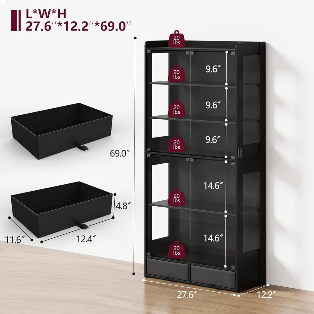 69인치 높이의 검정색 LED 조명이 있는 5단 수집품 - Lighting & Home Decor Studio 리뷰 및 가격