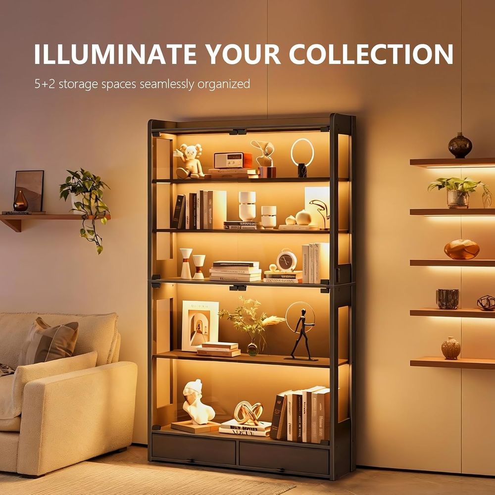 69인치 높이의 검정색 LED 조명이 있는 5단 수집품 - Lighting & Home Decor Studio 리뷰 및 가격
